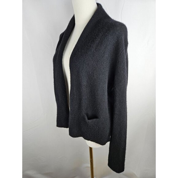 White + Warren Cashmere Shrunken Cardigan Size Medium Patch Pockets Luxury Black - Picture 6 of 10